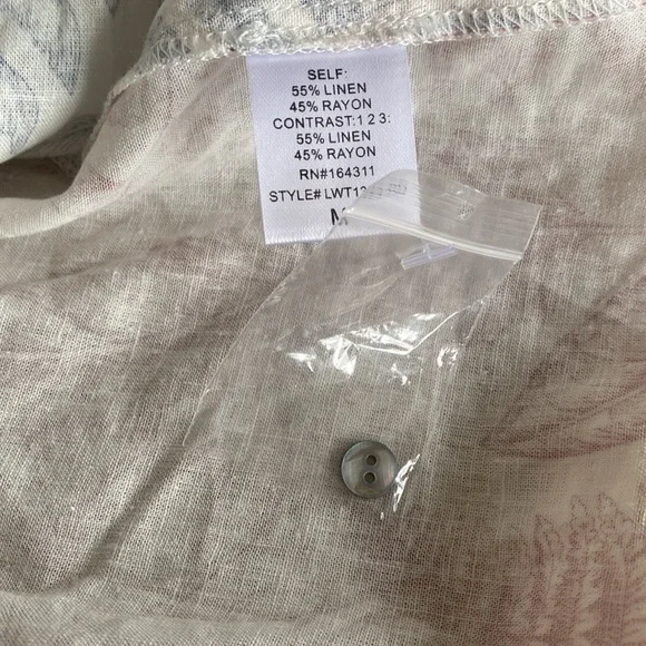 NEW Aura Linen Blend Botanical Print Long Sleeve Shirt and Matching Shorts - Picture 6 of 15